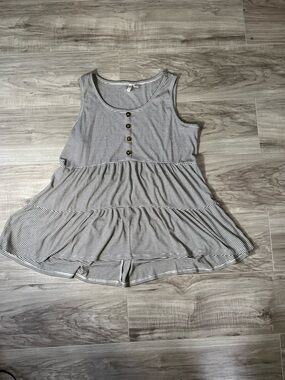 Cato Black & White Striped Sleeveless Peplum Camisole